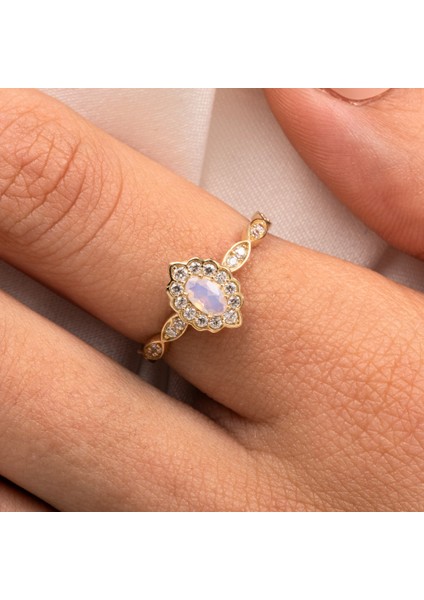 Evlilik Teklifi Altın Yüzük - 14 Ayar Altın Oval Pembe Kuvars Taşlı Kadın Evlilik Teklifi Yüzüğü modelleri