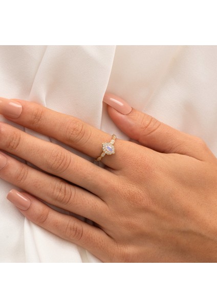 Evlilik Teklifi Altın Yüzük - 14 Ayar Altın Oval Pembe Kuvars Taşlı Kadın Evlilik Teklifi Yüzüğü indirimleri