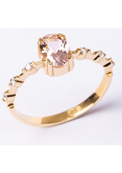 Evlilik Teklifi Yüzüğü - 14 Ayar Altın Oval Morganit Taşlı Kadın Evlilik Teklifi Yüzüğü - Sevgiliye