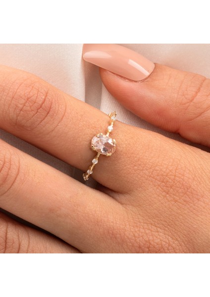 Evlilik Teklifi Yüzüğü - 14 Ayar Altın Oval Morganit Taşlı Kadın Evlilik Teklifi Yüzüğü - Sevgiliye fiyatları