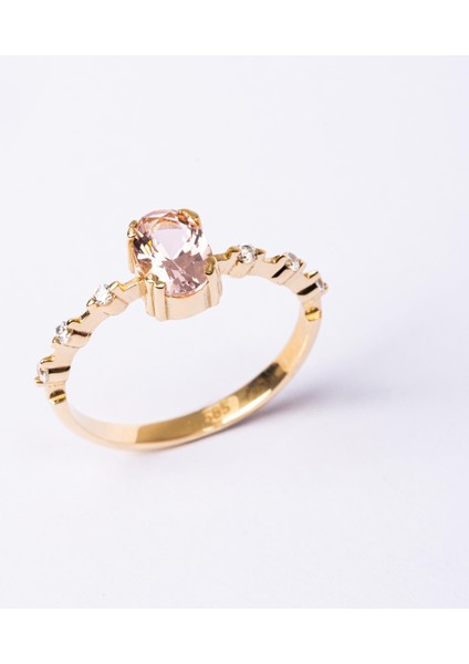 Evlilik Teklifi Yüzüğü - 14 Ayar Altın Oval Morganit Taşlı Kadın Evlilik Teklifi Yüzüğü - Sevgiliye modelleri