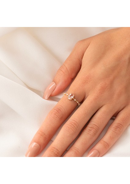 Evlilik Teklifi Yüzüğü - 14 Ayar Altın Oval Morganit Taşlı Kadın Evlilik Teklifi Yüzüğü - Sevgiliye fırsatları