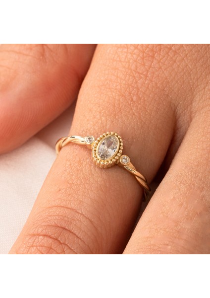 Altın Yüzük - 14 Ayar Altın 0.50 Karat Zirkon Taşlı Evlilik Teklifi Yüzüğü - Anneler Günü Yüzük