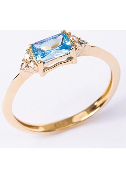 Altın Yüzük - Altın Yüzük - Akuamarin Taşlı Zümrüt Kesim Modern Tasarım 14 Ayar Altın Yüzük modelleri