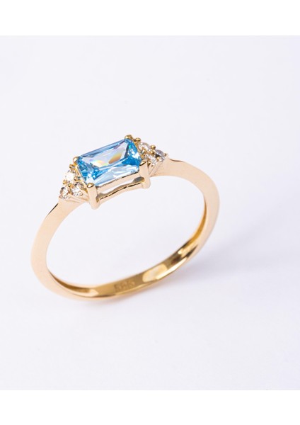 Altın Yüzük - Altın Yüzük - Akuamarin Taşlı Zümrüt Kesim Modern Tasarım 14 Ayar Altın Yüzük fırsatları