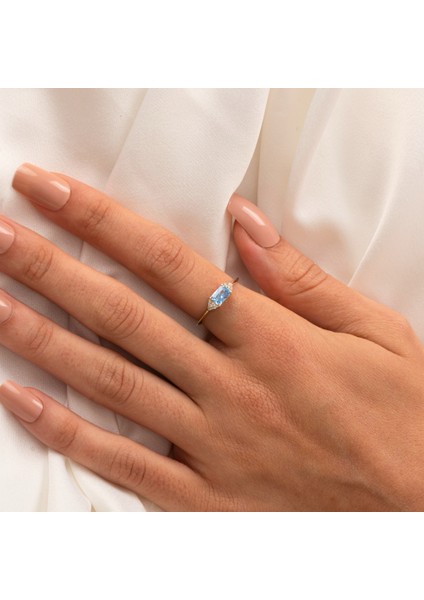 Altın Yüzük - Altın Yüzük - Akuamarin Taşlı Zümrüt Kesim Modern Tasarım 14 Ayar Altın Yüzük indirimleri