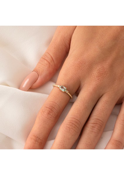 Altın Yüzük - Altın Yüzük - Oval Kesim Green Topaz Taşlı Yan Zirkon Taşlarla Süslenmiş 14 Ayar Altın Yüzük indirimleri