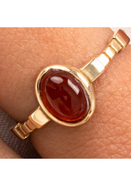 Tektaş Altın Yüzük - Doğal Akik Taşlı Tek Taş 14 Ayar Altın Kadın Yüzük indirimleri