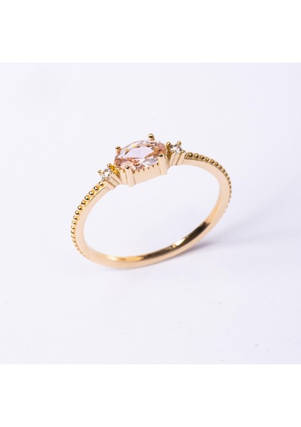 Altın Yüzük - Altın Yüzük - Oval Kesim Morganit Taşlı Yan Zirkon Taşlarla Süslenmiş 14 Ayar Altın Yüzük modelleri