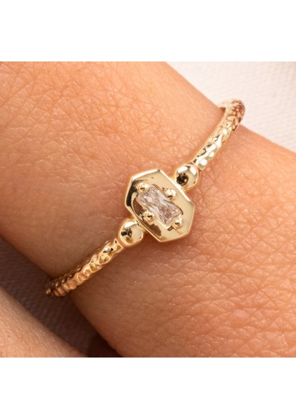Altın Yüzük - Altın Yüzük - Mini Baget Swarovski Taşlı Minimal Özel Tasarım 14 Ayar Altın Yüzük fiyatları