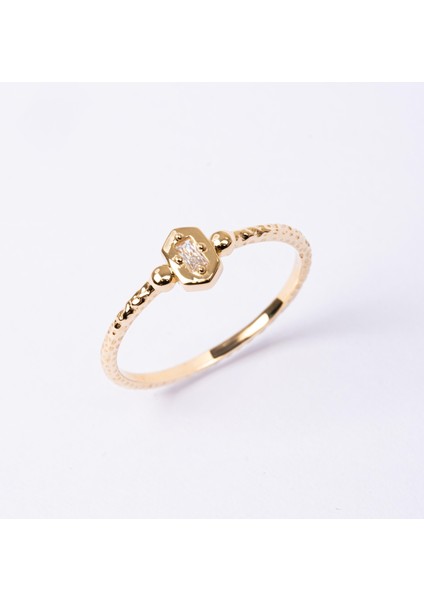 Altın Yüzük - Altın Yüzük - Mini Baget Swarovski Taşlı Minimal Özel Tasarım 14 Ayar Altın Yüzük modelleri