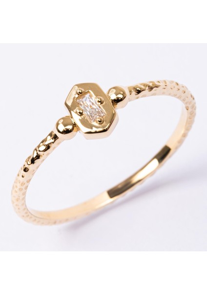 Altın Yüzük - Altın Yüzük - Mini Baget Swarovski Taşlı Minimal Özel Tasarım 14 Ayar Altın Yüzük fırsatları
