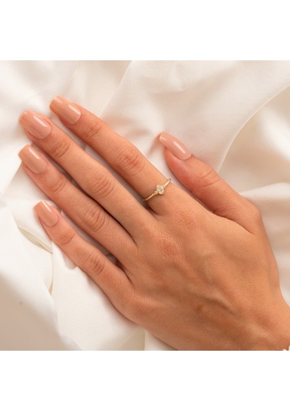 Altın Yüzük - Altın Yüzük - Mini Baget Swarovski Taşlı Minimal Özel Tasarım 14 Ayar Altın Yüzük indirimleri