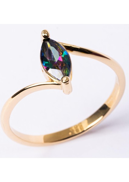 Altın Yüzük - Altın Yüzük - 0.60 Karat Mekik Mistik Topaz Taşlı Es 14 Ayar Altın Evlilik Teklifi Yüzüğü fiyatları