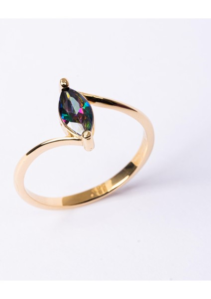Altın Yüzük - Altın Yüzük - 0.60 Karat Mekik Mistik Topaz Taşlı Es 14 Ayar Altın Evlilik Teklifi Yüzüğü fırsatları