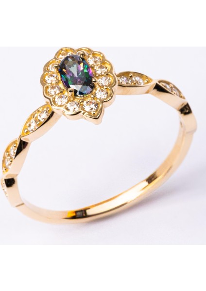 Altın Yüzük - 14 Ayar Altın Oval Mistik Topaz Taşlı Kadın Yüzük - Hediyelik Altın Yüzük fiyatları