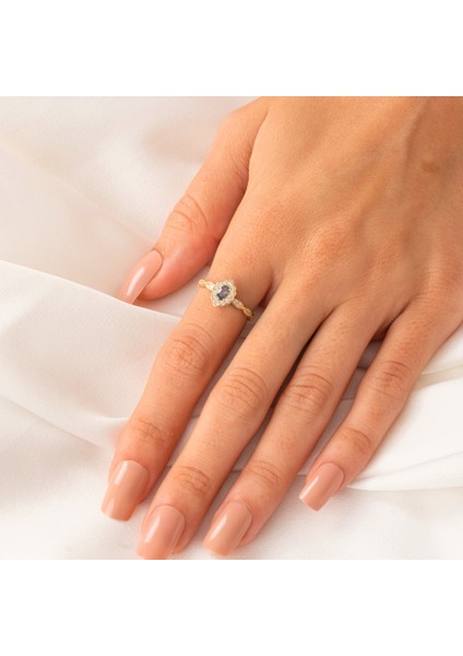 Altın Yüzük - 14 Ayar Altın Oval Mistik Topaz Taşlı Kadın Yüzük - Hediyelik Altın Yüzük indirimleri