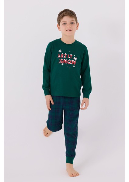 3131 Noel Let It Snow Erkek Çocuk Yeşil Uzun Kol Pijama Takım