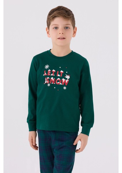3131 Noel Let It Snow Erkek Çocuk Yeşil Uzun Kol Pijama Takım