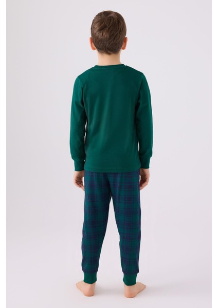 3131 Noel Let It Snow Erkek Çocuk Yeşil Uzun Kol Pijama Takım