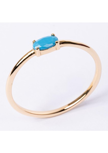 Altın Yüzük - Altın Yüzük - 0.50 Karat Oval Sade Minimal Firuze (Turkuaz) 14 Ayar Tektaş Altın Yüzük fiyatları