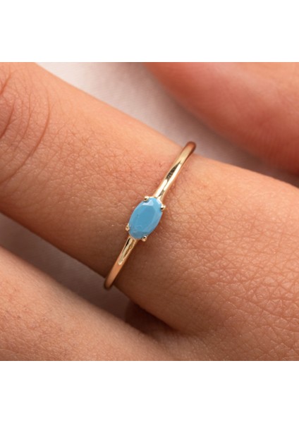 Altın Yüzük - Altın Yüzük - 0.50 Karat Oval Sade Minimal Firuze (Turkuaz) 14 Ayar Tektaş Altın Yüzük modelleri