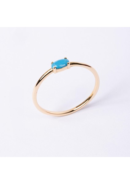 Altın Yüzük - Altın Yüzük - 0.50 Karat Oval Sade Minimal Firuze (Turkuaz) 14 Ayar Tektaş Altın Yüzük fırsatları