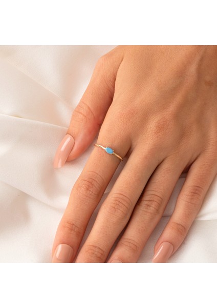 Altın Yüzük - Altın Yüzük - 0.50 Karat Oval Sade Minimal Firuze (Turkuaz) 14 Ayar Tektaş Altın Yüzük indirimleri