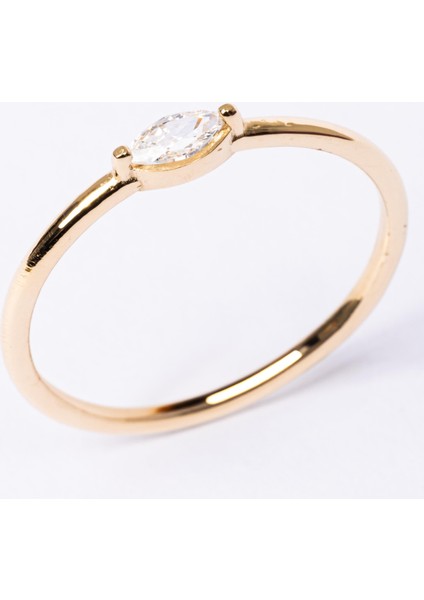 Altın Yüzük - Markiz Swarovski Taşlı Tektaş Kadın 14 Ayar Altın Yüzük