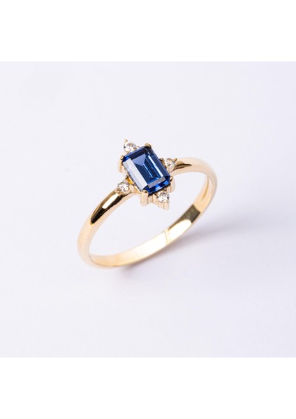 Altın Yüzük - Altın Yüzük - Octagon Kesim Safir Taşlı 0.95 Karat Pırlanta Montorü Şık 14 Ayar Altın Yüzük