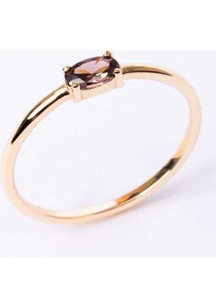 Altın Yüzük - Altın Yüzük - 0.50 Karat Oval Sade Minimal Smoky (Kahverengi) 14 Ayar Tektaş Altın Yüzük modelleri
