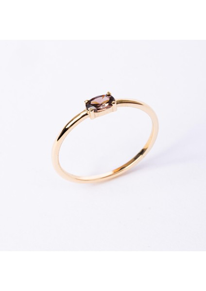 Altın Yüzük - Altın Yüzük - 0.50 Karat Oval Sade Minimal Smoky (Kahverengi) 14 Ayar Tektaş Altın Yüzük indirimleri