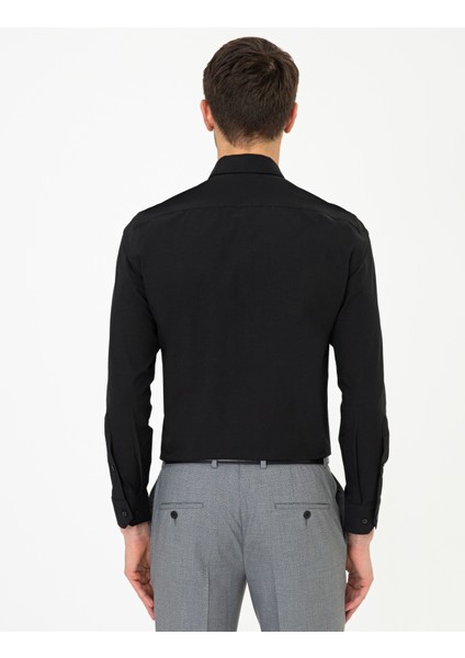 Erkek Siyah Slim Fit Uzun Kollu Basic Gömlek 50247968-VR046