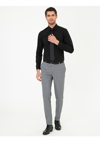 Erkek Siyah Slim Fit Uzun Kollu Basic Gömlek 50247968-VR046