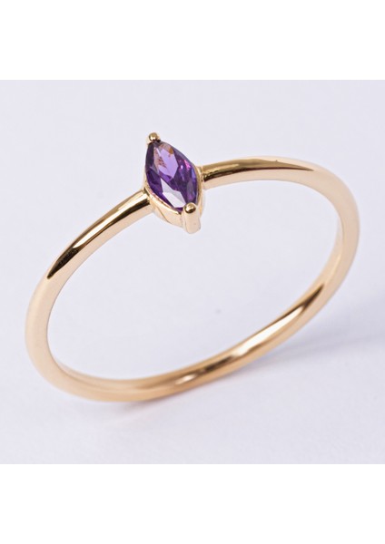 Tektaş Altın Yüzük - 14 Ayar Altın Ametist Taşlı Minimal Tek Taş Kadın Yüzük - Hediyelik Altın Yüzük fiyatları