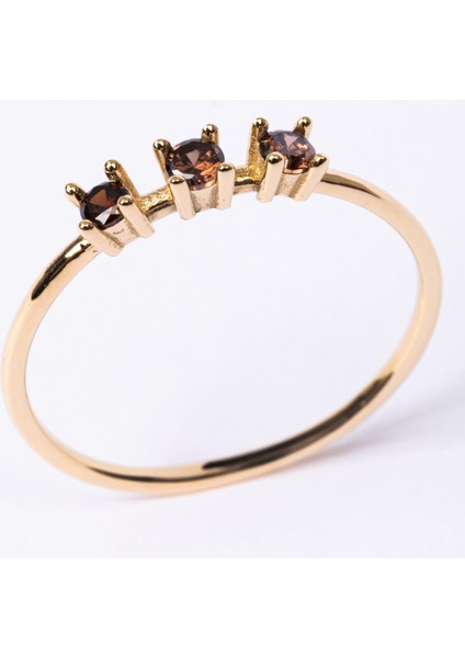 Tria Altın Yüzük - 14 Ayar Altın Tria Smoky Taşlı Üç Taş Minimal Yüzük - Minimal Altın Yüzük fiyatları