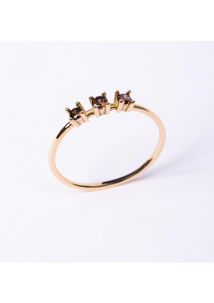 Tria Altın Yüzük - 14 Ayar Altın Tria Smoky Taşlı Üç Taş Minimal Yüzük - Minimal Altın Yüzük fırsatları