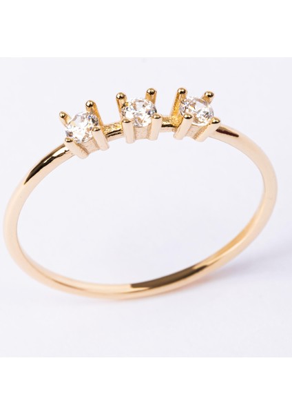 Altın Yüzük - Altın Yüzük - Swarovski Tria Taşlı Modern Tasarım 14 Ayar Altın Yüzük