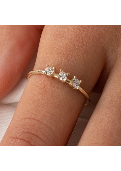 Altın Yüzük - Altın Yüzük - Swarovski Tria Taşlı Modern Tasarım 14 Ayar Altın Yüzük fiyatları