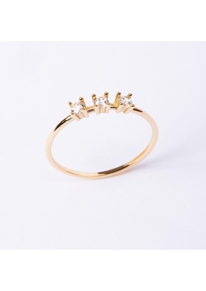 Altın Yüzük - Altın Yüzük - Swarovski Tria Taşlı Modern Tasarım 14 Ayar Altın Yüzük modelleri