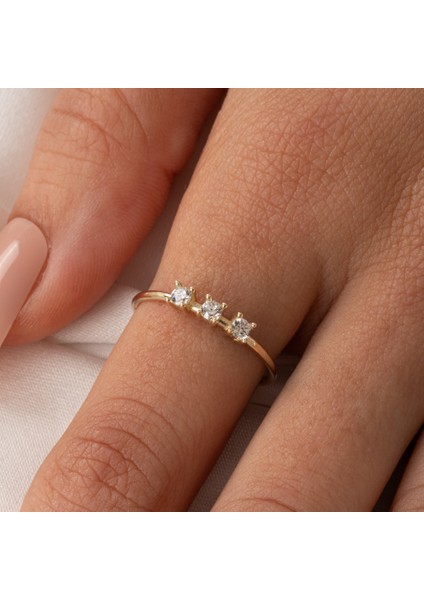 Altın Yüzük - Altın Yüzük - Swarovski Tria Taşlı Modern Tasarım 14 Ayar Altın Yüzük fırsatları