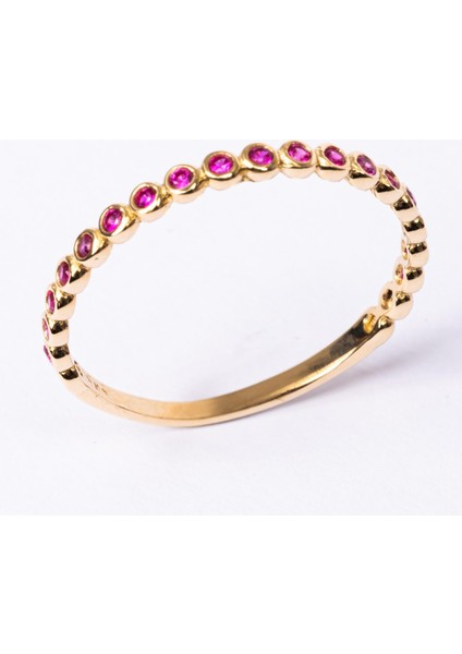 Altın Yüzük - Altın Yüzük - 0.30 Karat Ruby Taşlı Yarım Tur 14 Ayar Hediye Altın Yüzük