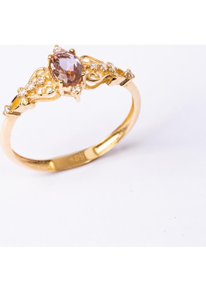 Altın Yüzük - 0.50 Karat Love Zultanit Taşlı Prenses 14 Ayar Altın Evlilik Teklifi Yüzüğü