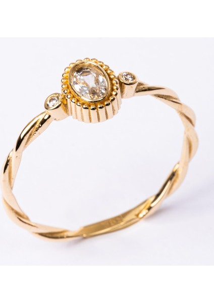 Altın Yüzük - 0.50 Karat Swarovski Taşlı Modern Tasarım 14 Ayar Altın Evlilik Teklifi Yüzüğü