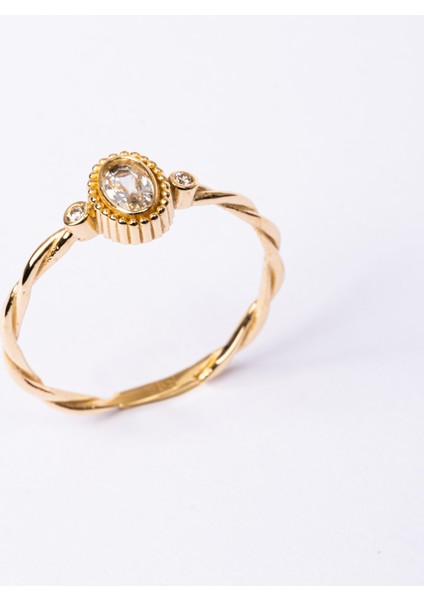 Altın Yüzük - 0.50 Karat Swarovski Taşlı Modern Tasarım 14 Ayar Altın Evlilik Teklifi Yüzüğü