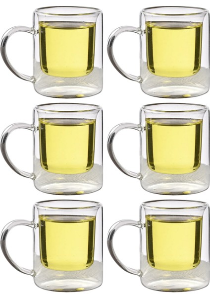 Çift Cidarlı Borosilikat Cam - Kahve - Bitki Çayı Kupası 200 ml x 6 adet -1837