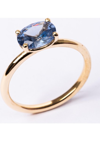 Altın Yüzük - Altın Yüzük - 1.10 Karat Yan Blue Topaz Taşlı Octagon 14 Ayar Altın Evlilik Teklifi Yüzüğü fiyatları