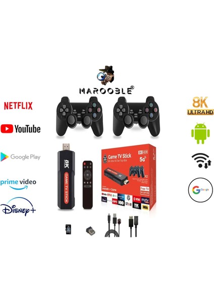Q9 Game Tv Stick 8k Uyumlu Çift Sistem Android Tvbox ve Oyun Kutusu 3D