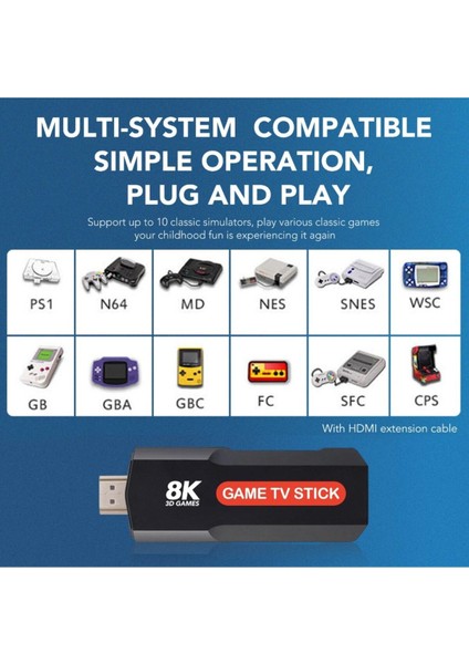 Q9 Game Tv Stick 8k Uyumlu Çift Sistem Android Tvbox ve Oyun Kutusu 3D