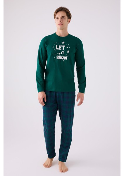 3131 Noel Erkek Let It Snow Yeşil Uzun Kol Pijama Takım